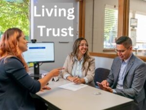 Testamentary Trust vs. Living Trust - Couple meeting with lawyer about estate planning and living trust